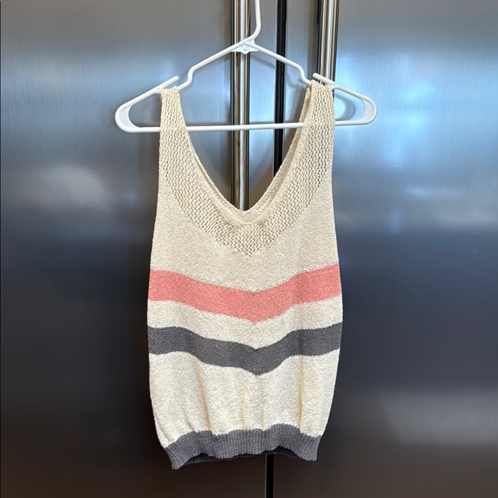 Cream Coral and Grey Knit Tank Top with Stripes